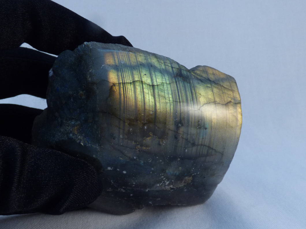Freestanding Bow Fronted Half Polished Labradorite Piece - 73mm, 362g